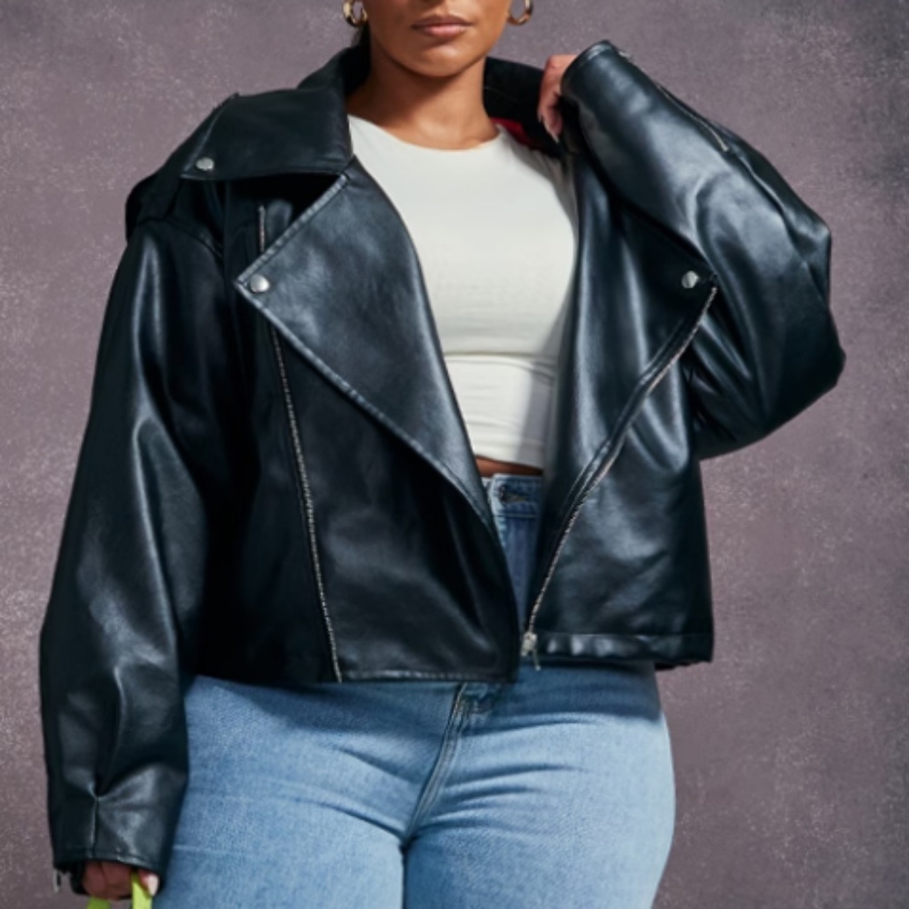 Plus Oversized faux leather jacket